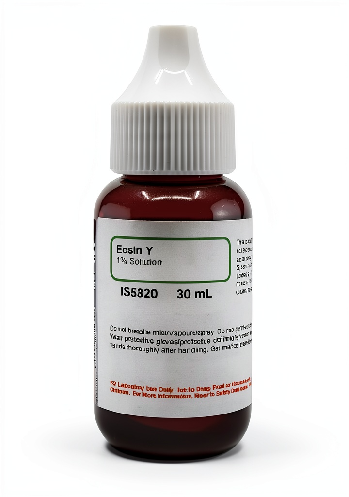 Eosin Y solution bottle with labeling for lab use