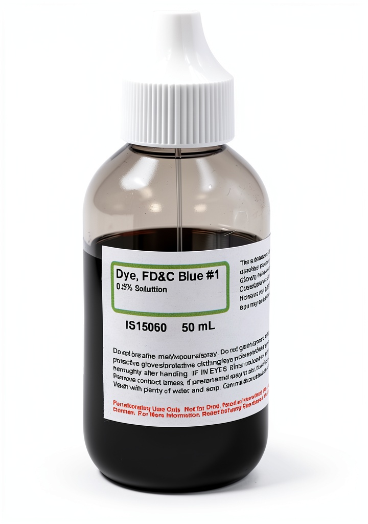 Blue 1 Dye bottle displayed in a laboratory setting