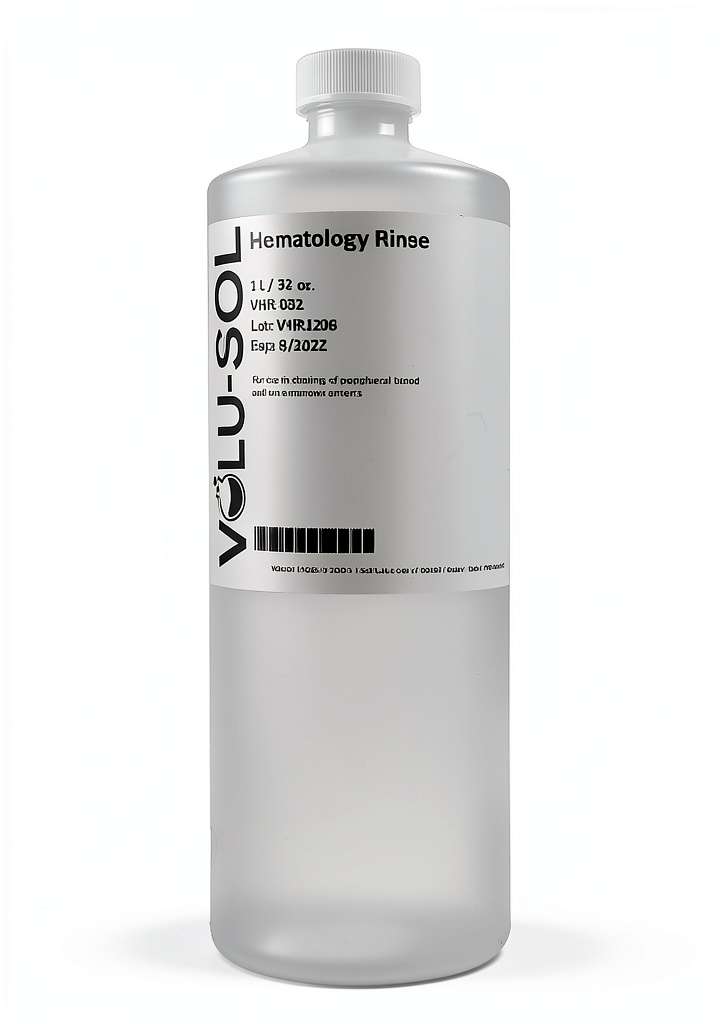 Volu-Sol Hematology Buffer bottle with laboratory background