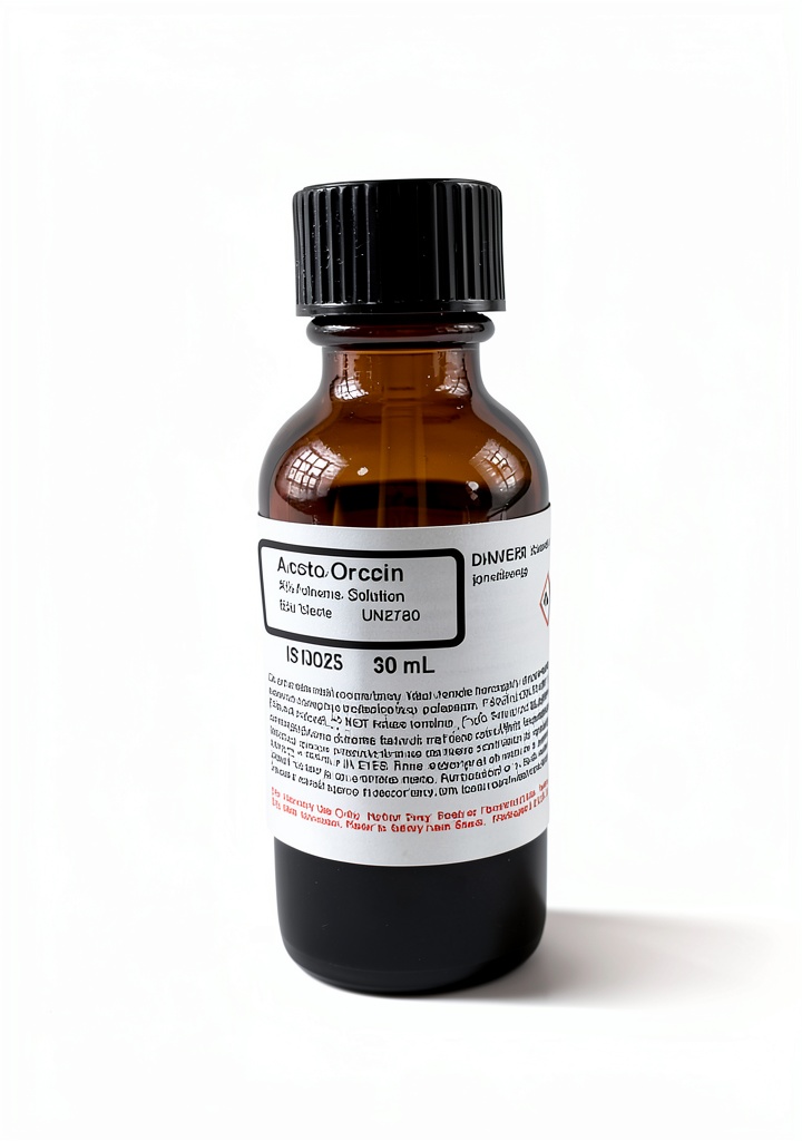 'Acridine Orange dye bottle with color-coded cap on lab bench'