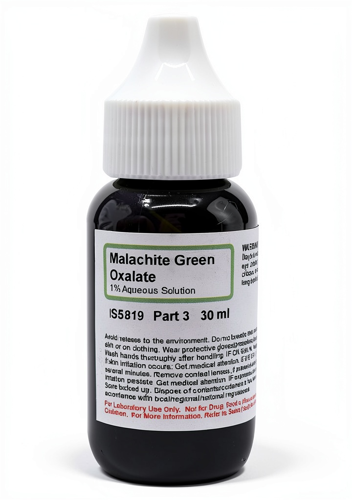 Malachite Green Solution bottle with labeling for lab use