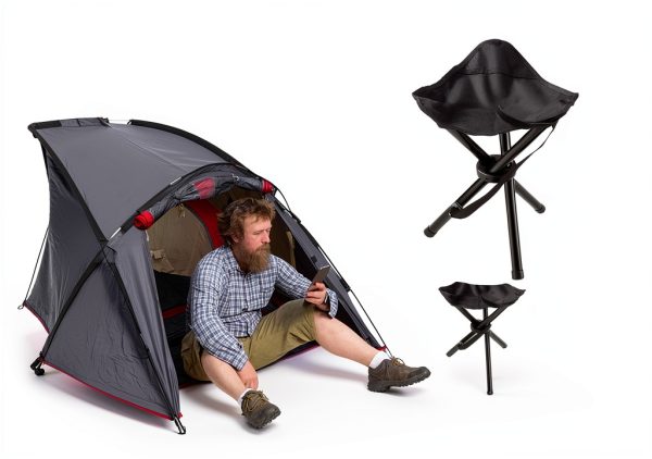 KKONHII Folding Camping Stool Black Minimalist Portable Tripod Seat-6