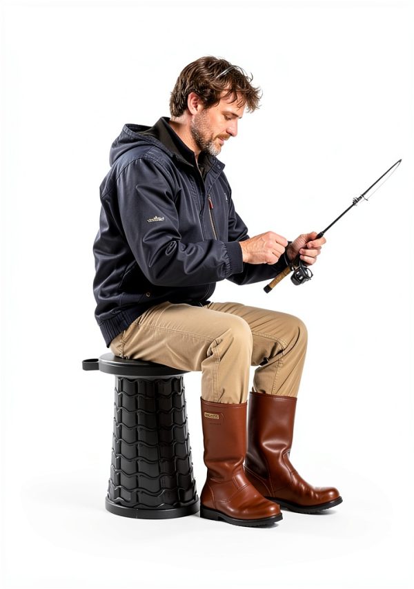 imodomio Folding Camping Stool Black Big Adjustable Height-5