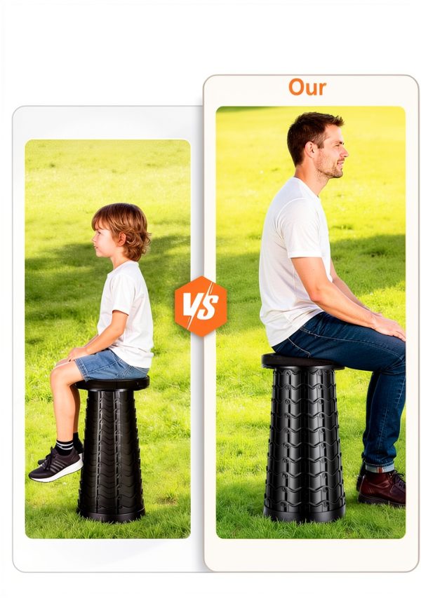imodomio Folding Camping Stool Black Big Adjustable Height-3