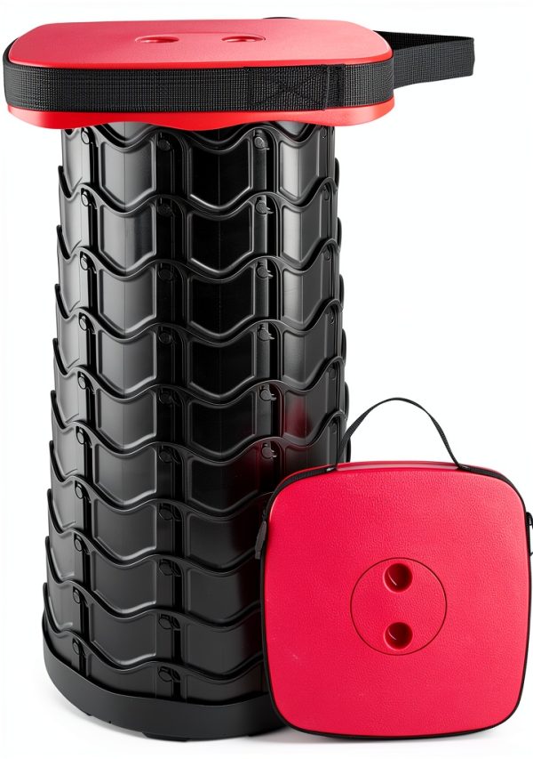 Boreeman Foldable Outdoor Camping Stool 1 Pack Red Plastic Telescoping-0