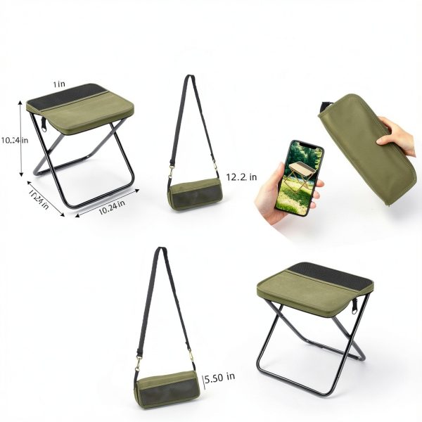 Nicerice Foldable Camping Stool with Storage Bag, X‑Frame Cloth,-1