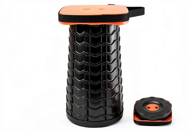 Boreeman Foldable Camping Stool Orange 1-Pack Telescoping Seat-3