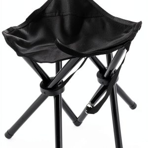 KKONHII Folding Camping Stool Black Minimalist Portable Tripod Seat-0