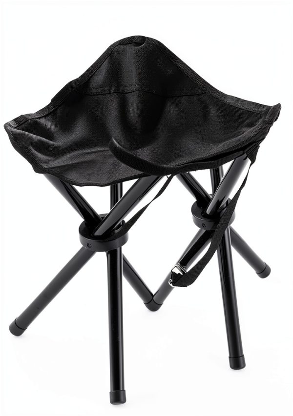 KKONHII Folding Camping Stool Black Minimalist Portable Tripod Seat-0
