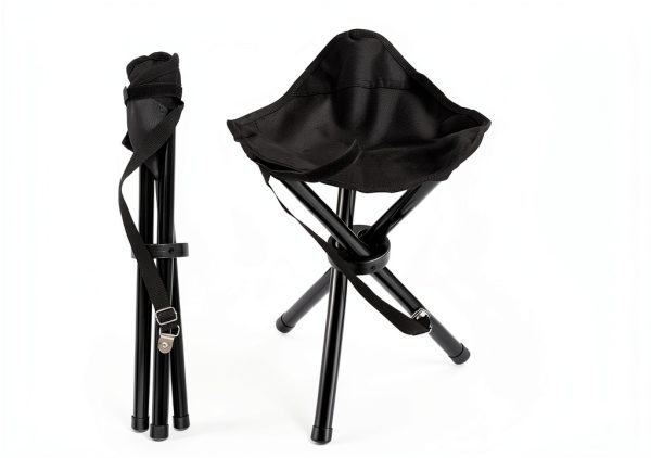 KKONHII Folding Camping Stool Black Minimalist Portable Tripod Seat-1