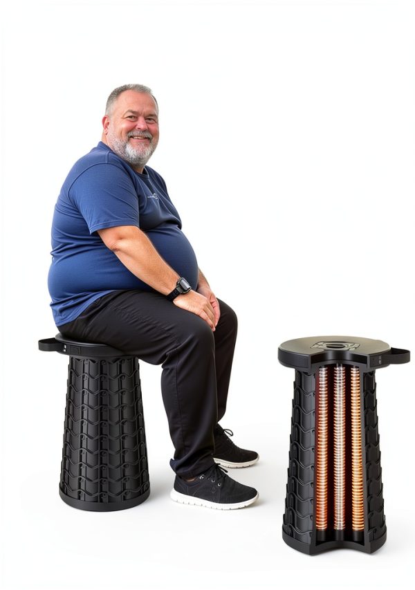 imodomio Folding Camping Stool Black Big Adjustable Height-2