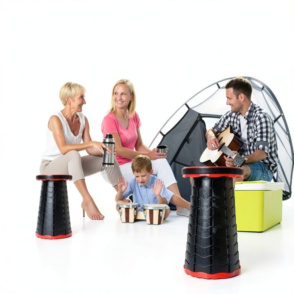 Doseno Portable Collapsible Stool Red Adjustable Height 17.5in-1