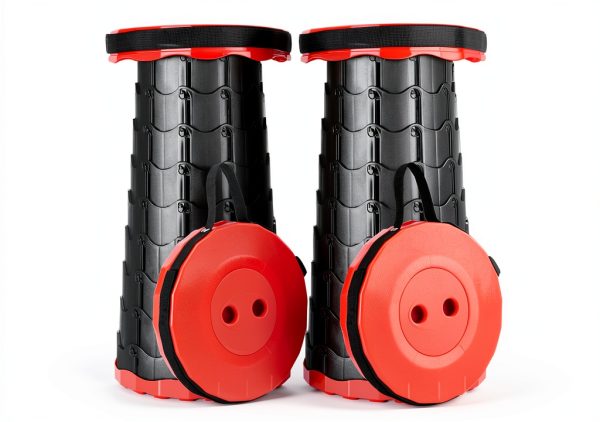 Doseno Portable Collapsible Stool Red Adjustable Height 17.5in-0