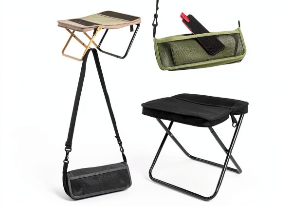 Nicerice Foldable Camping Stool with Storage Bag, X‑Frame Cloth,-0