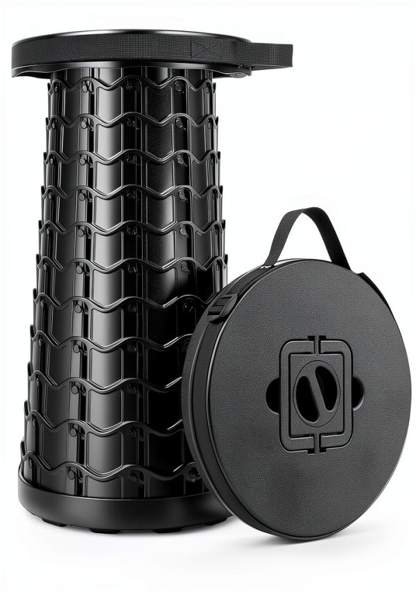 imodomio Folding Camping Stool Black Big Adjustable Height-0