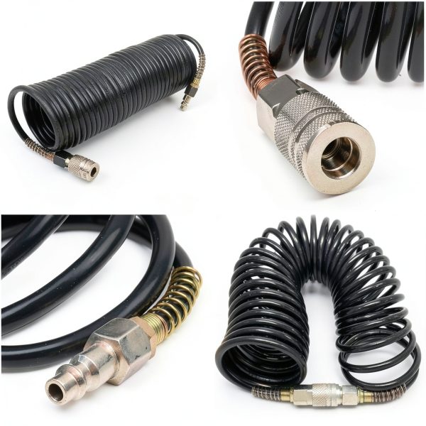 25ft Air Compressor Hose with Bend Restrictor and 1/4 Quick Coupler - Coiled Flexible Air Hose with Solid Copper Connectors-2