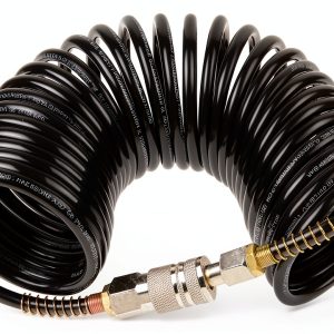 25ft Air Compressor Hose with Bend Restrictor and 1/4 Quick Coupler - Coiled Flexible Air Hose with Solid Copper Connectors-0