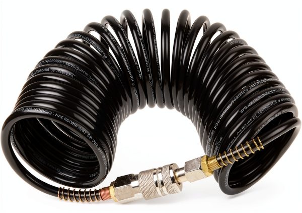25ft Air Compressor Hose with Bend Restrictor and 1/4 Quick Coupler - Coiled Flexible Air Hose with Solid Copper Connectors-0