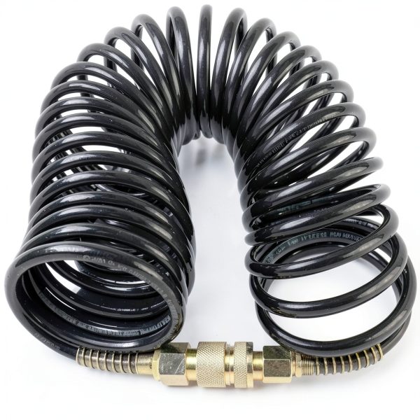 25ft Air Compressor Hose with Bend Restrictor and 1/4 Quick Coupler - Coiled Flexible Air Hose with Solid Copper Connectors-6