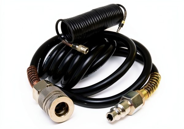 25ft Air Compressor Hose with Bend Restrictor and 1/4 Quick Coupler - Coiled Flexible Air Hose with Solid Copper Connectors-4